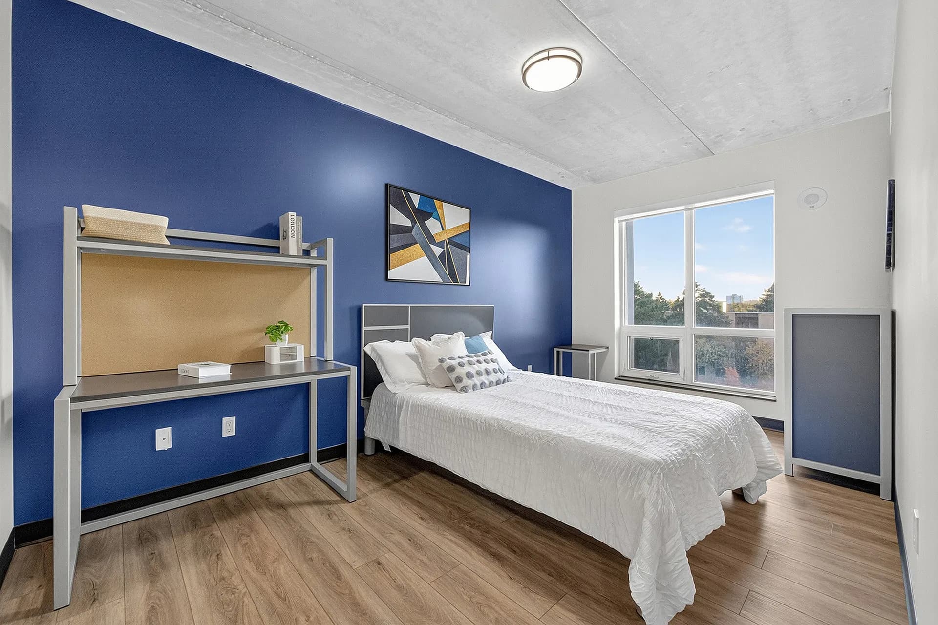 Modern bedroom with stylish furnishings and ample storage