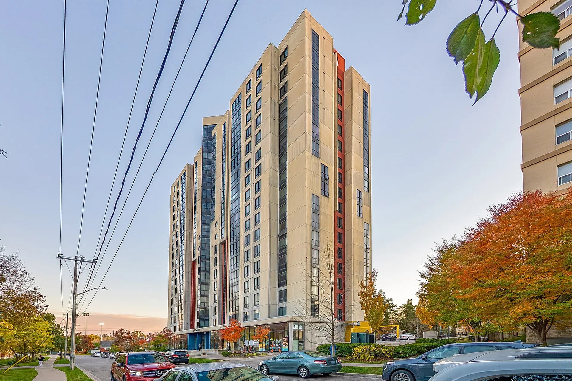 Modern exterior of MyRez on Lester